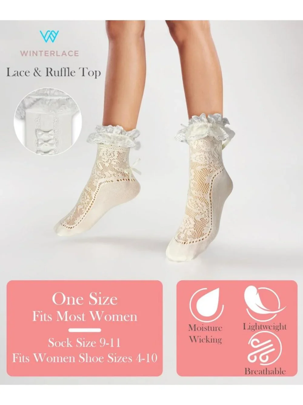 12 Pairs Frilly Ruffle Ankle Socks for Women - Cute Lace Bow Dress Socks